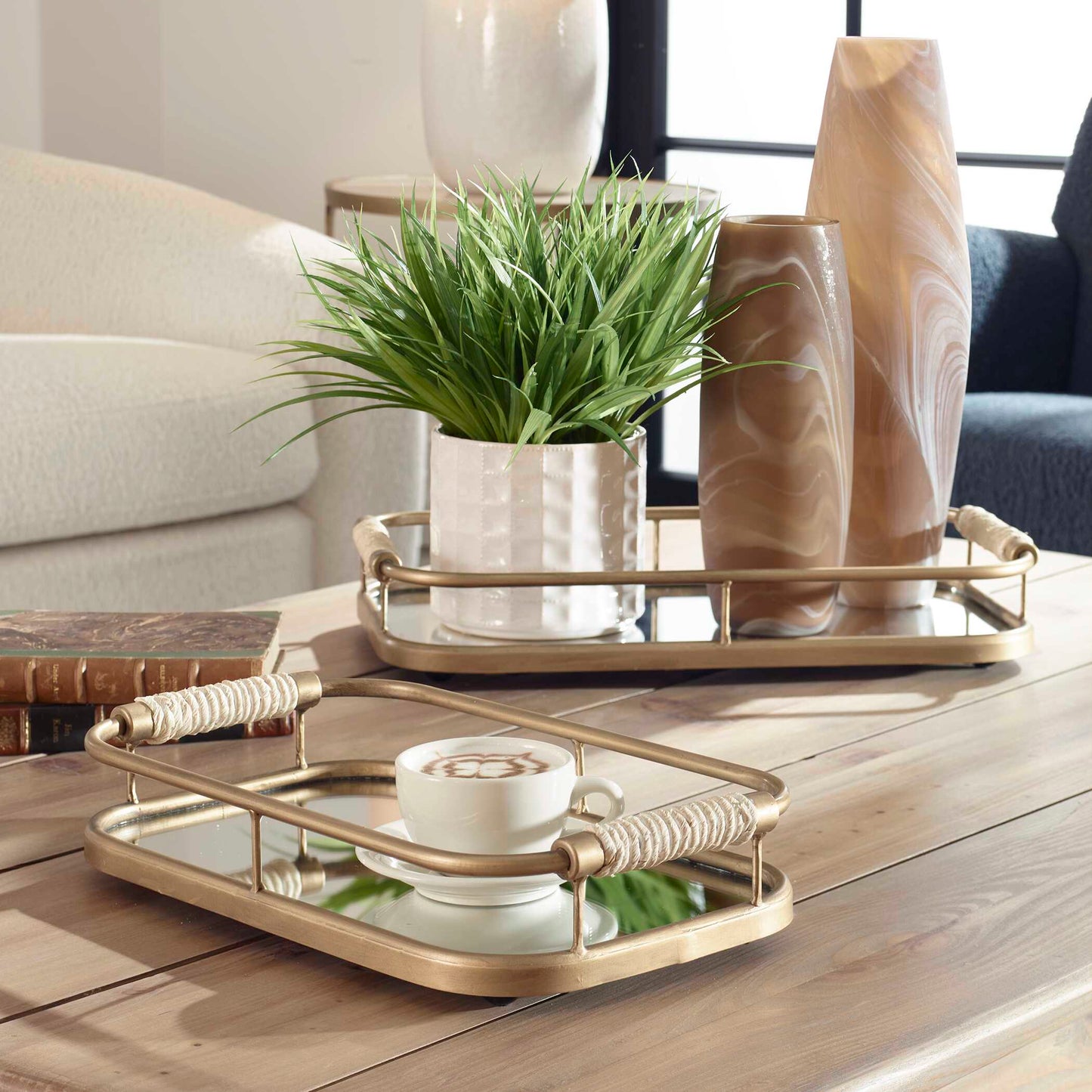 Uttermost Rosea Brushed Gold Trays Set/2