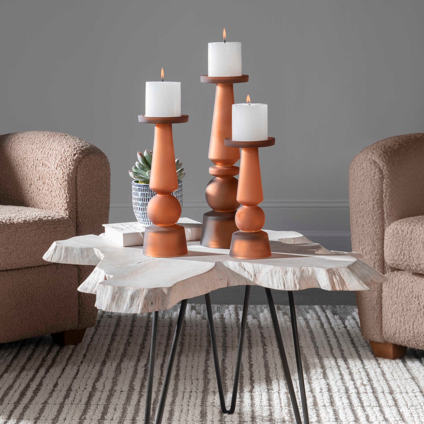 Uttermost Cassiopeia Butter Rum Glass Candleholders Set/3