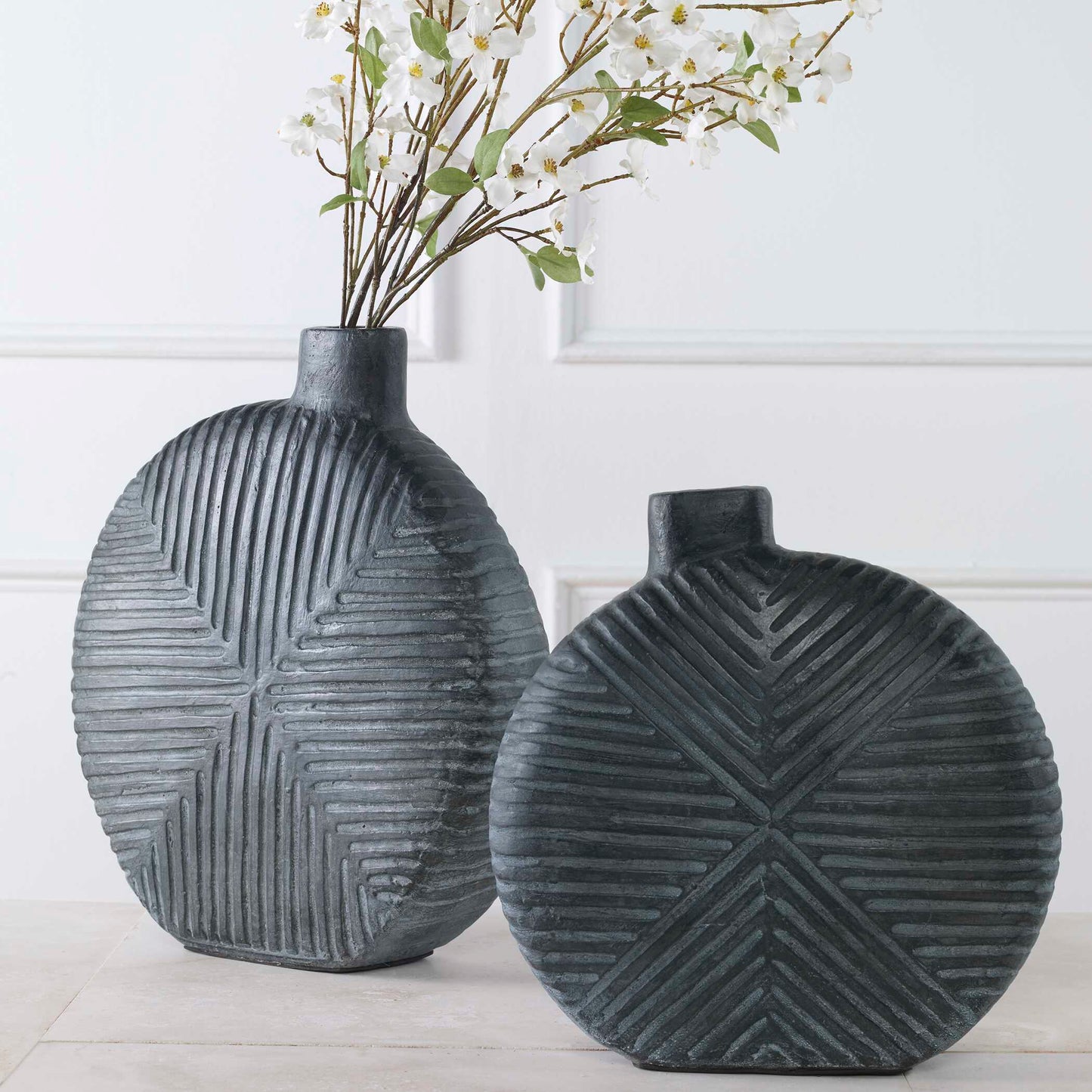 Uttermost Viewpoint Aged Black Vases Set/2