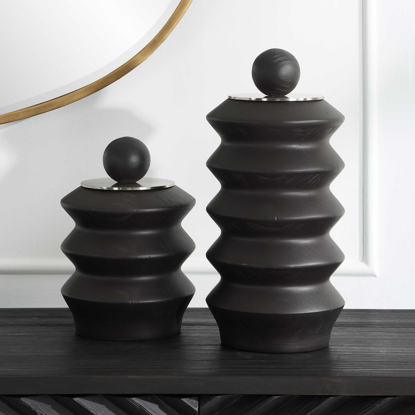 Uttermost Accordion Black Wood Containers Set/2