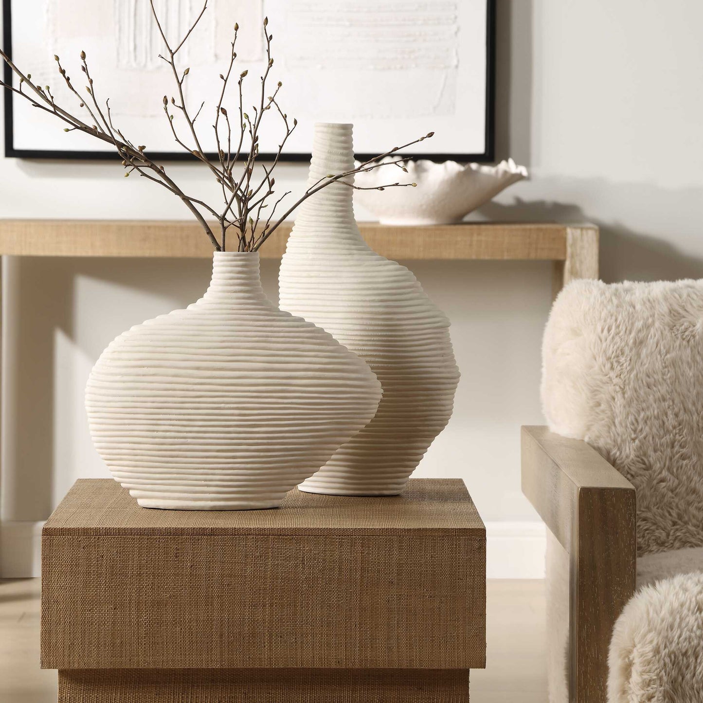 Uttermost Duostacked Matte White Vases Set/2