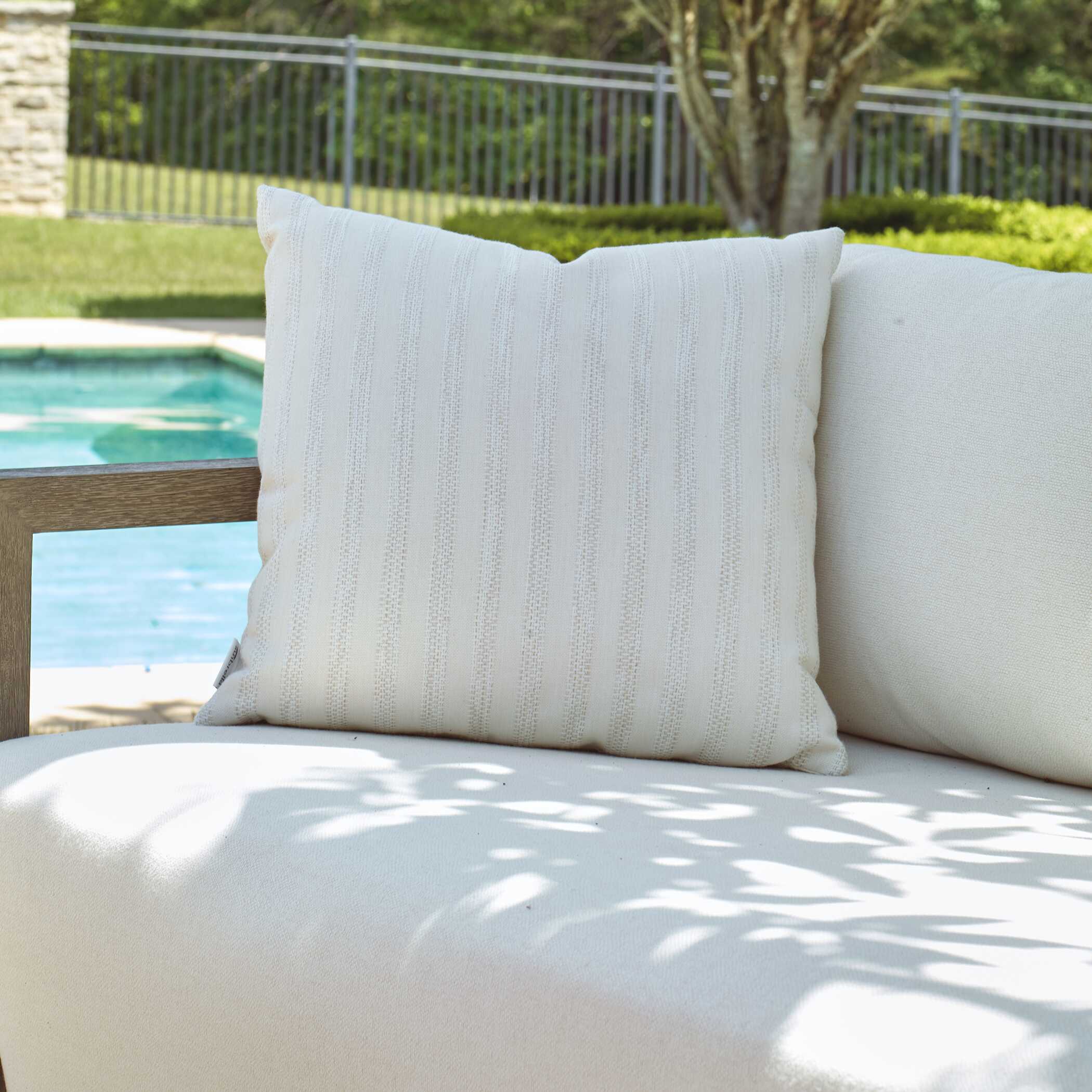 Basket Stripe Ivory Outdoor Pillow - Thumbnail 2