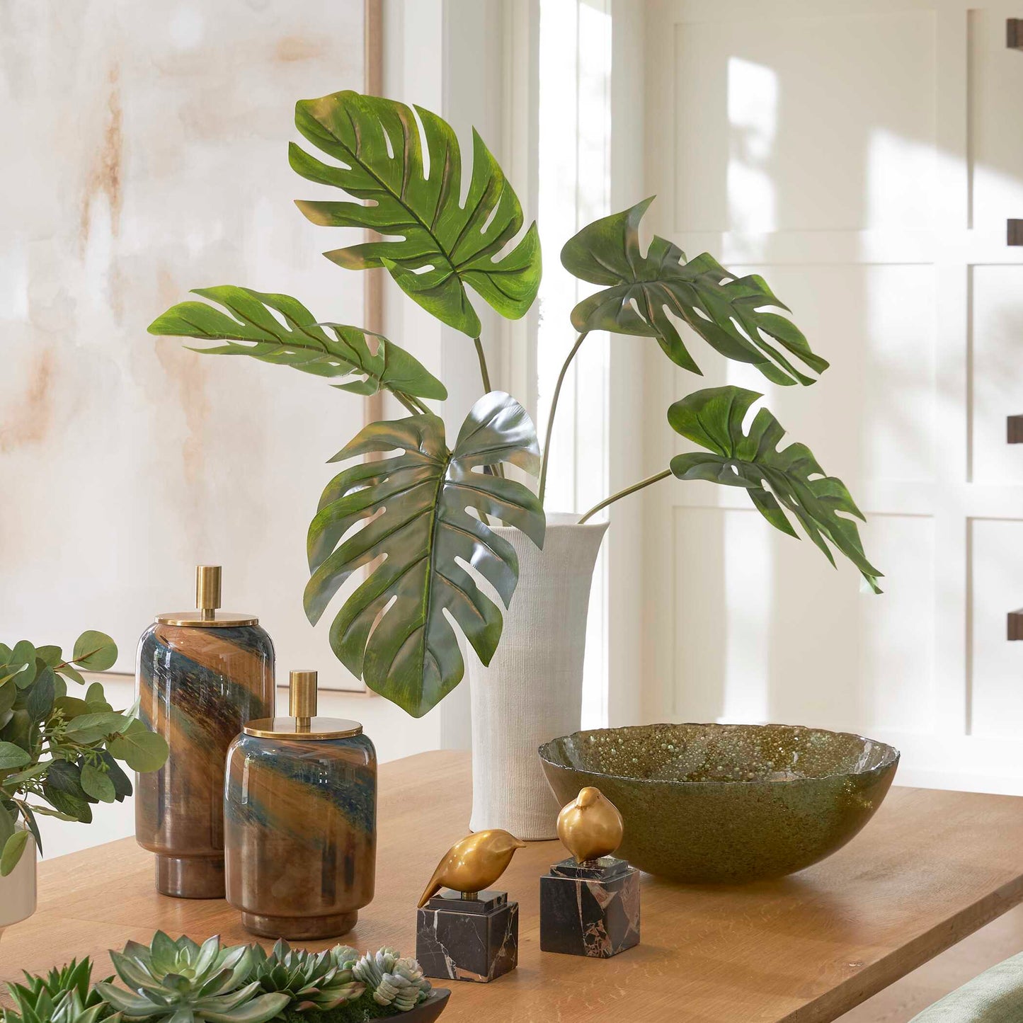 Uttermost Muse Monstera White Vase Centerpiece