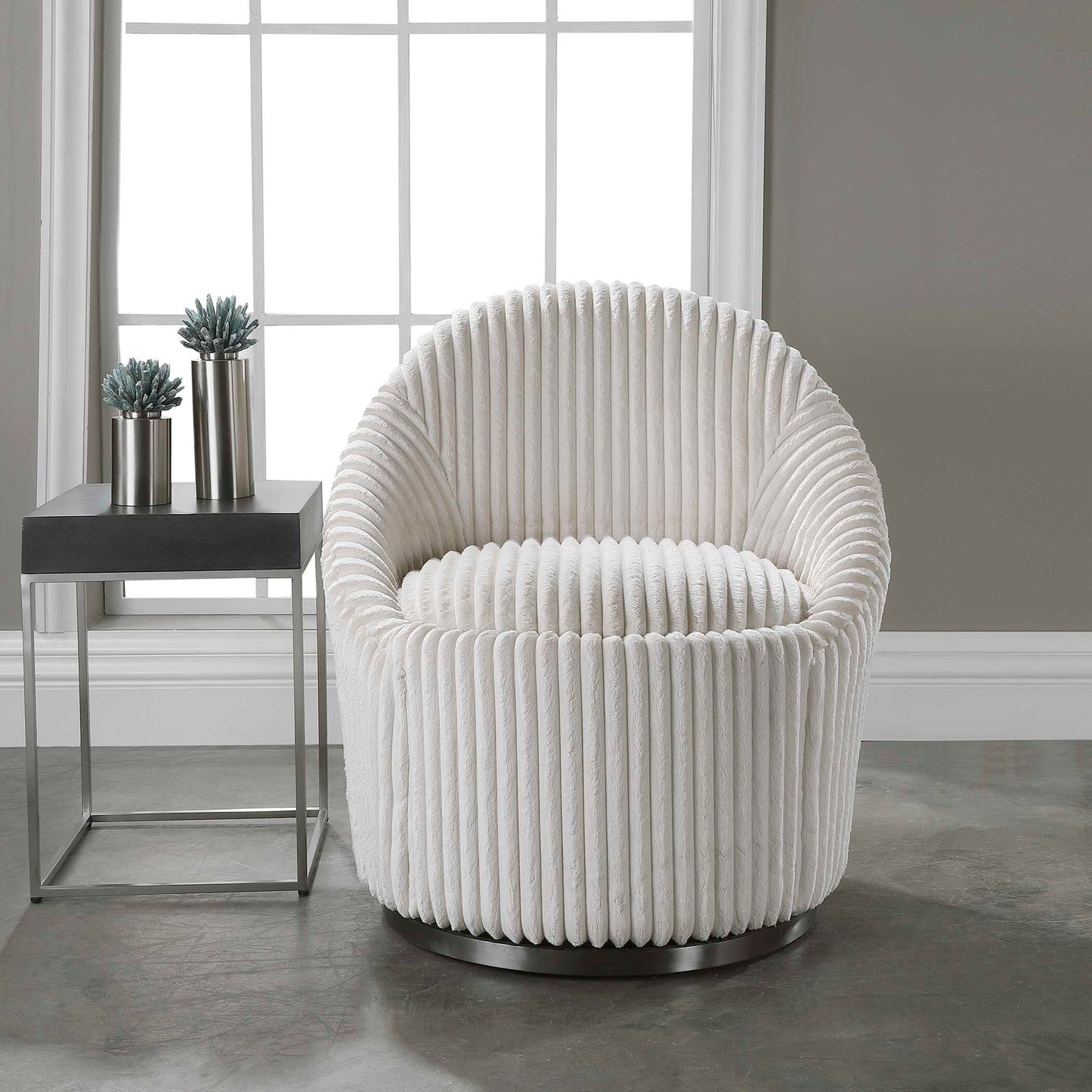 Uttermost Crue White Swivel Chair