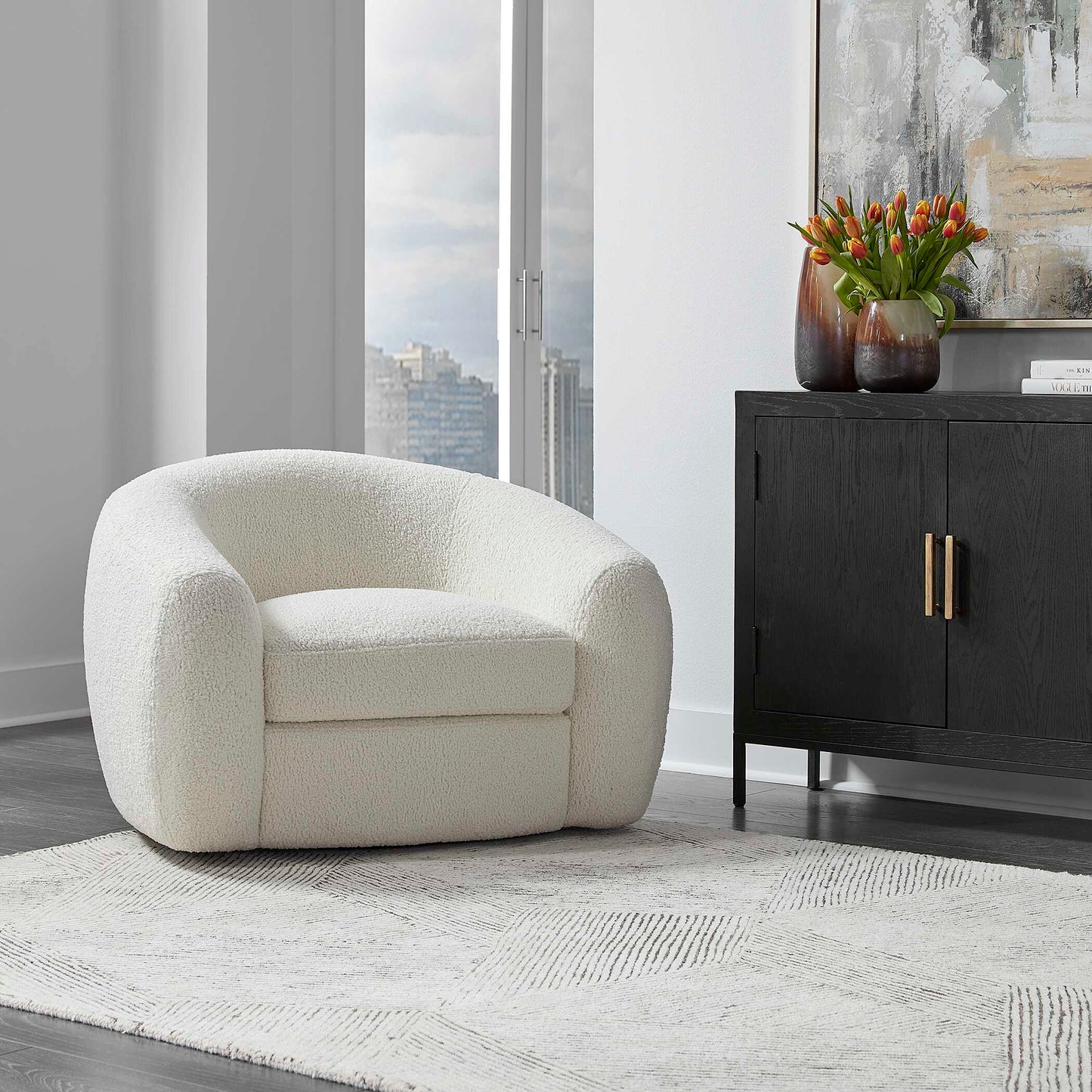 Uttermost Capra Art Deco White Swivel Chair