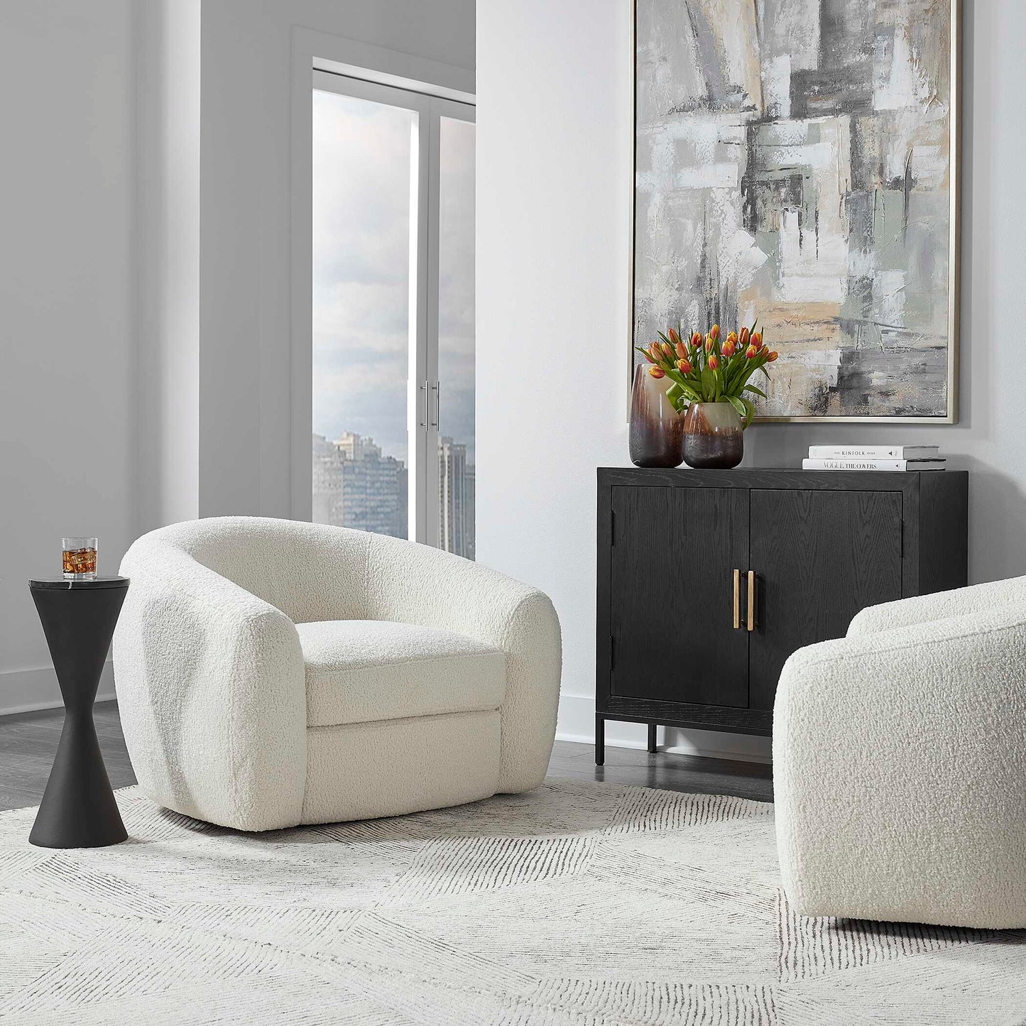 Uttermost Capra Art Deco White Swivel Chair