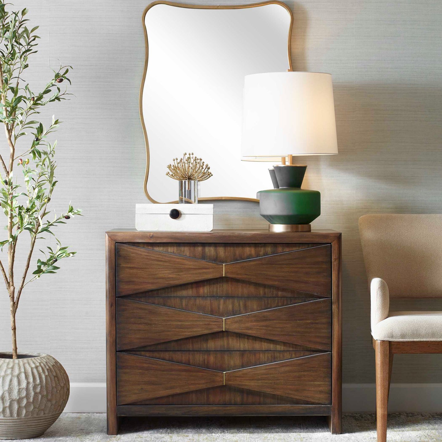Uttermost Bowtie 3 Drawer Mid-Century Chest