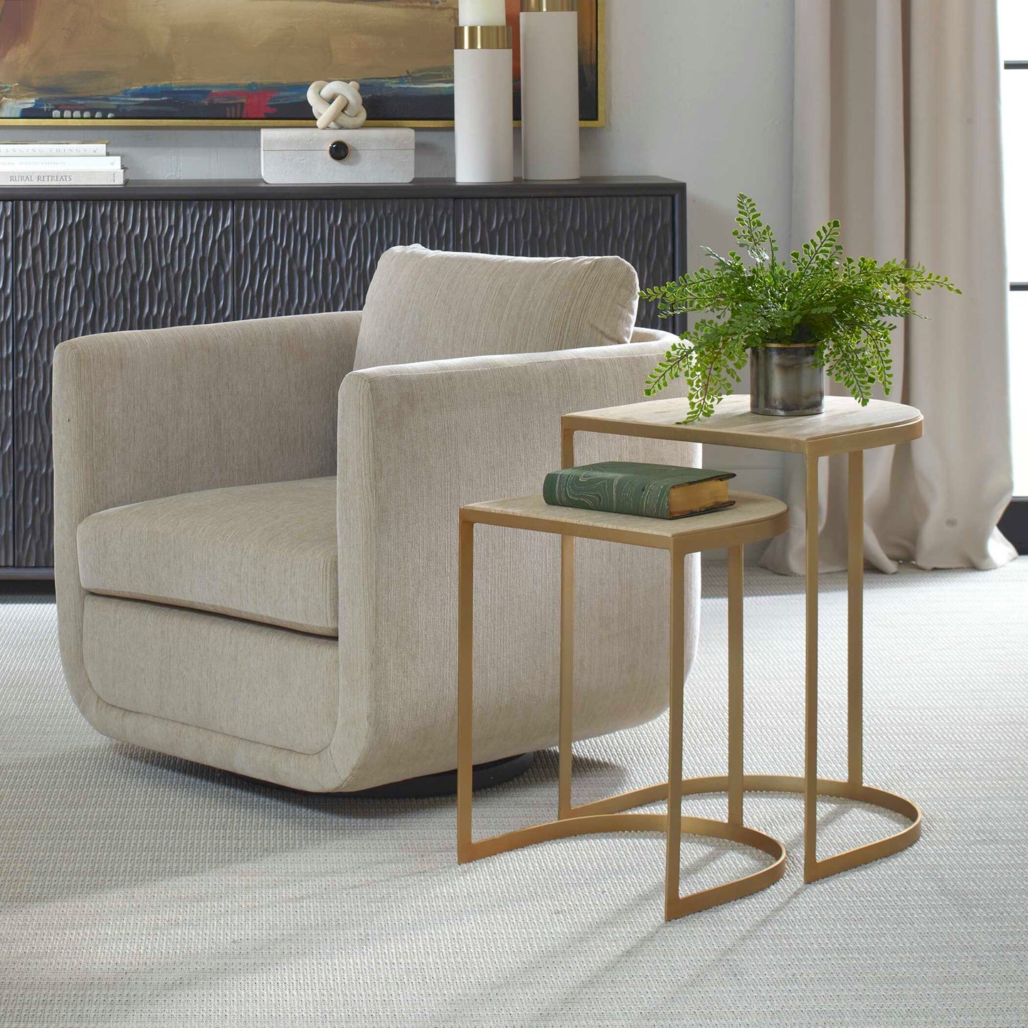 Uttermost Lindon Travertine Nesting Tables Set/2
