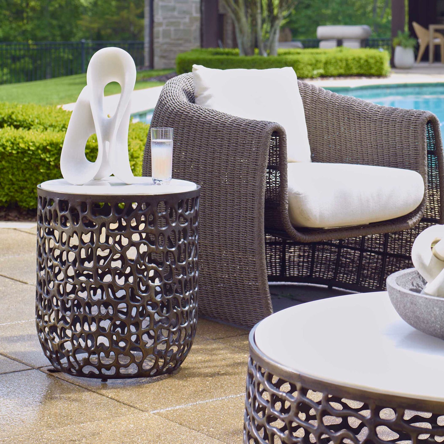 Sabena White Marble Outdoor Side Table