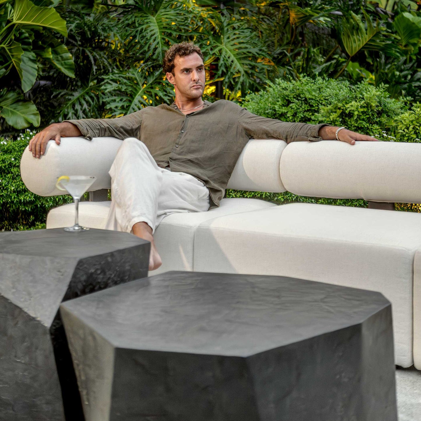 Uttermost Bolster Back White Armless Outdoor Sofa