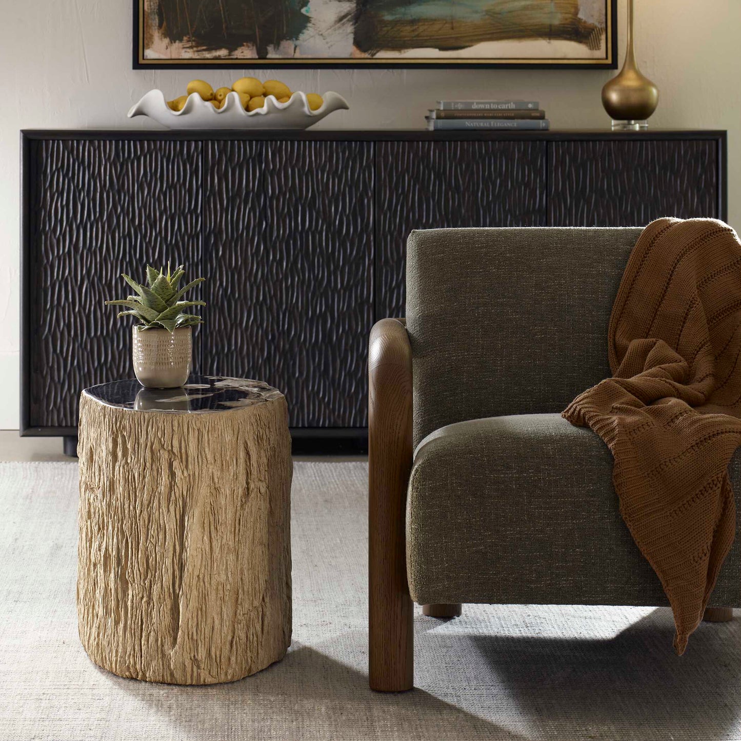 Uttermost Arco Petrified Wood Top Accent Table