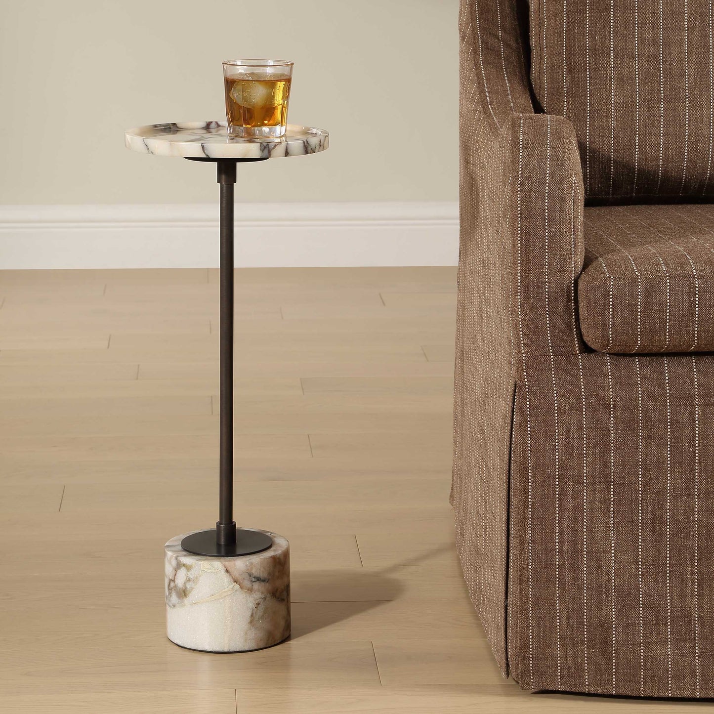 Uttermost Brunson White Marble Drink Table