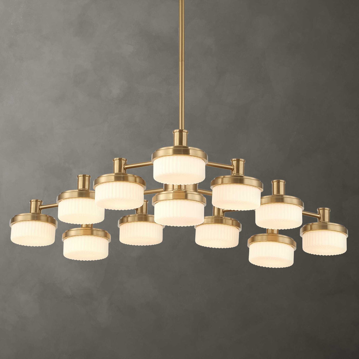 Wedge 12 Lt LED Brass Chandelier