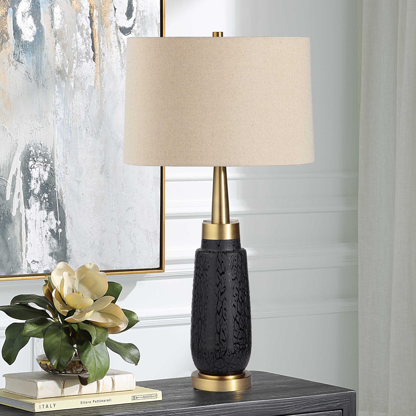 Uttermost Spyglass Black Wood Grain Table Lamp