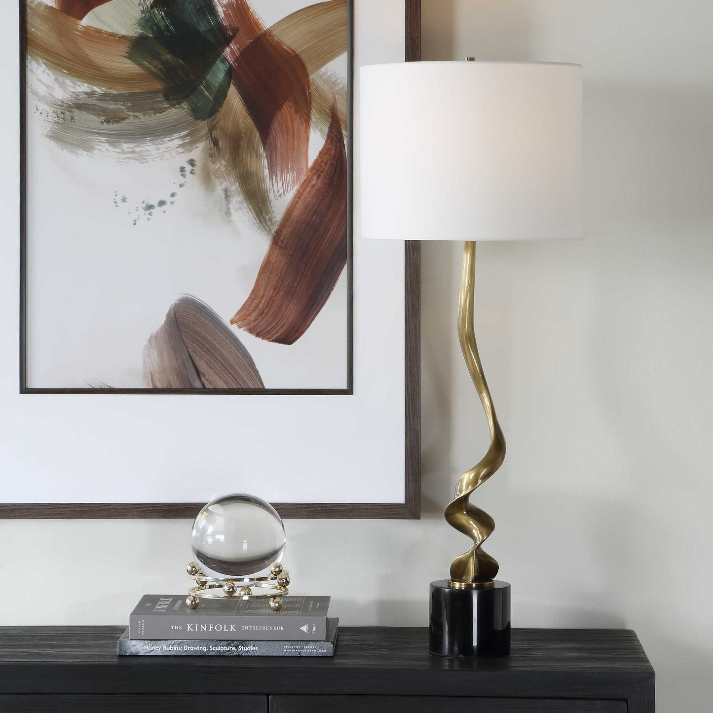 Uttermost Spiraling Cordless Brass Buffet Lamp