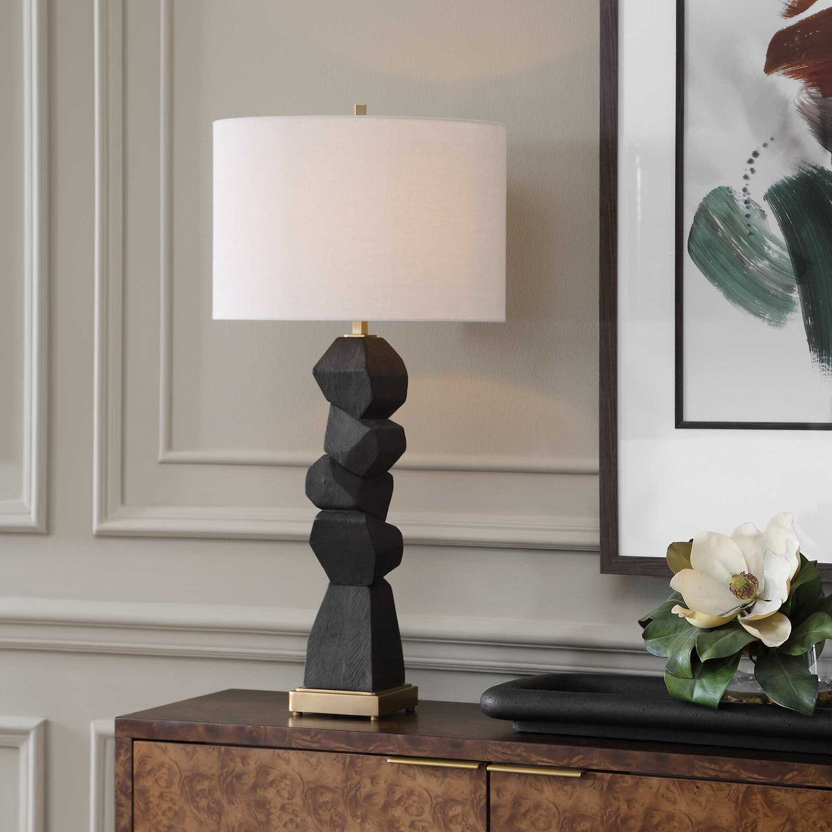 Demelo Stacked Wood Table Lamp