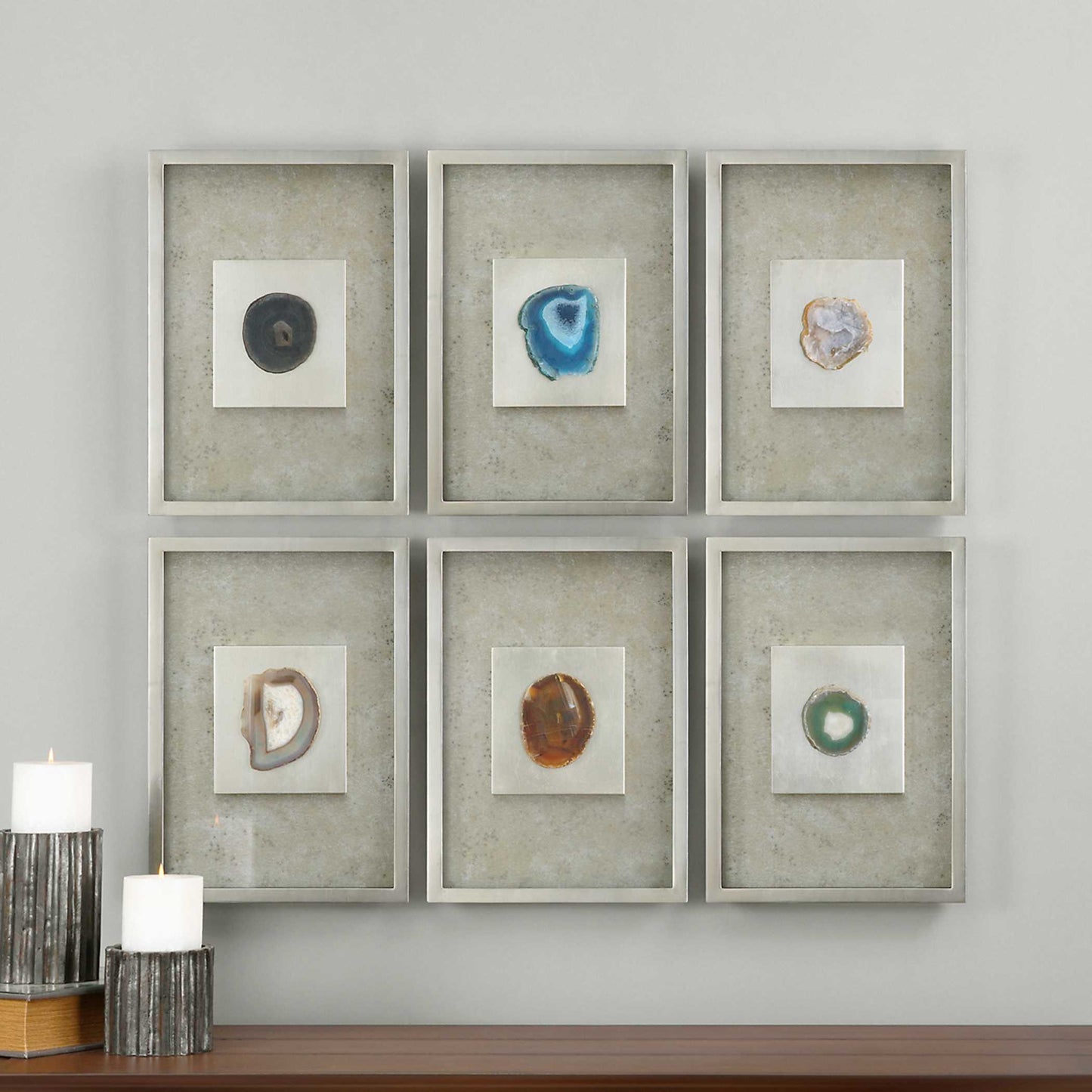 Uttermost Agate Stone Silver Wall Art Set/6