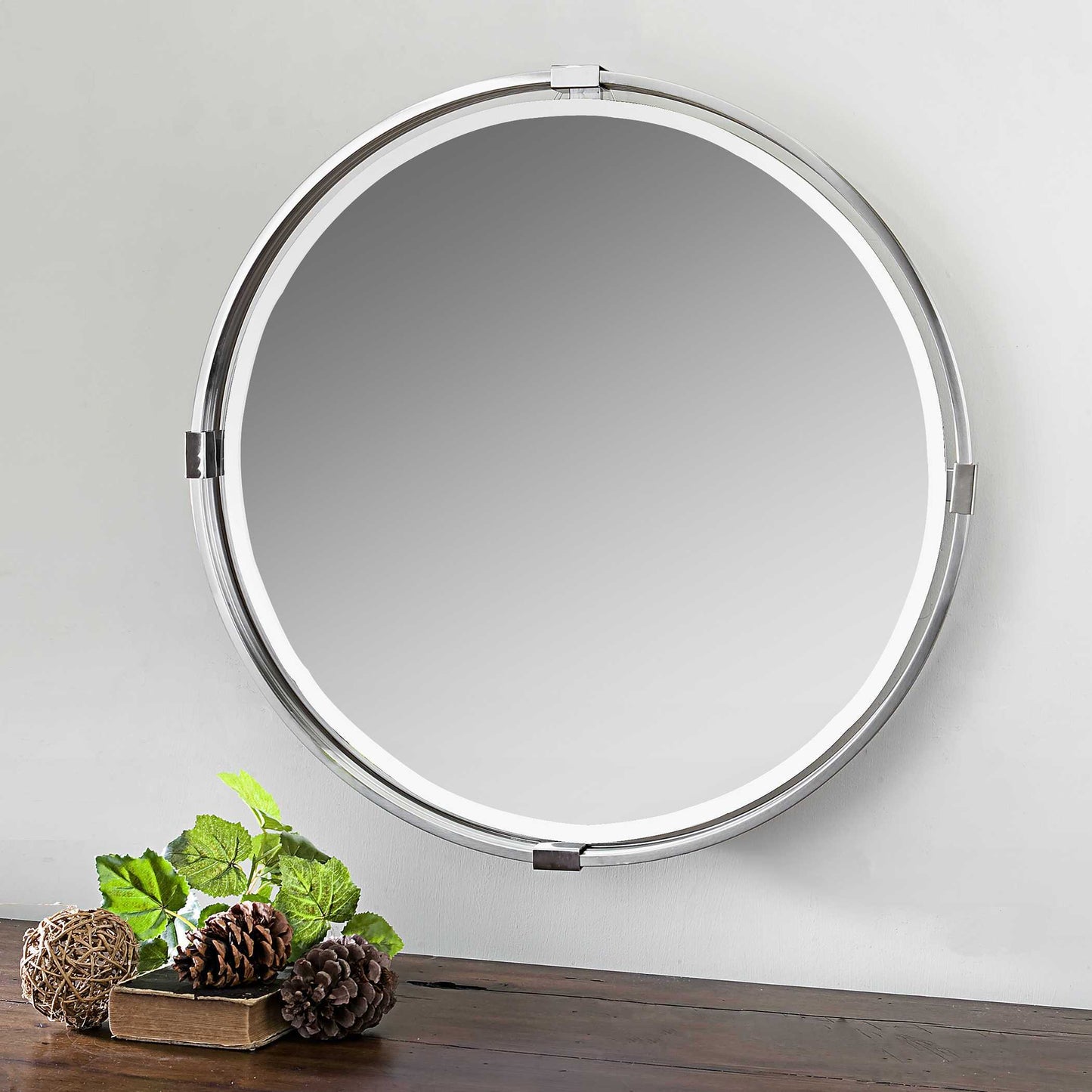 Uttermost Tazlina Brushed Nickel Round Mirror