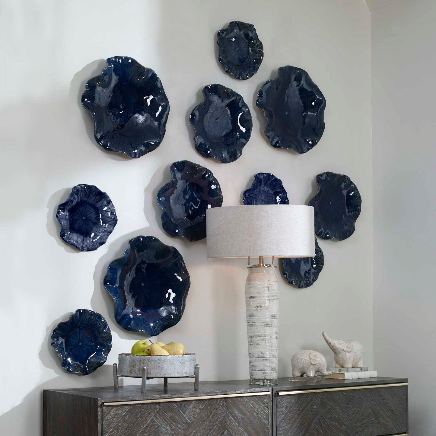 Uttermost Abella Blue Ceramic Wall Decor Set/3