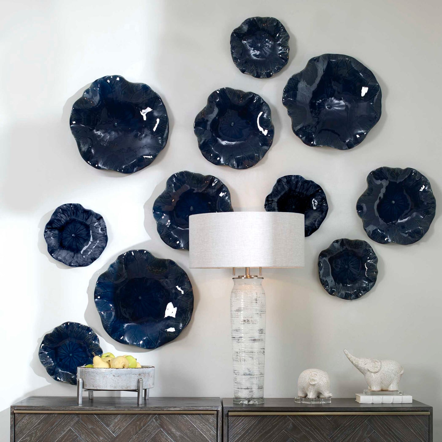 Uttermost Abella Blue Ceramic Wall Decor Set/3
