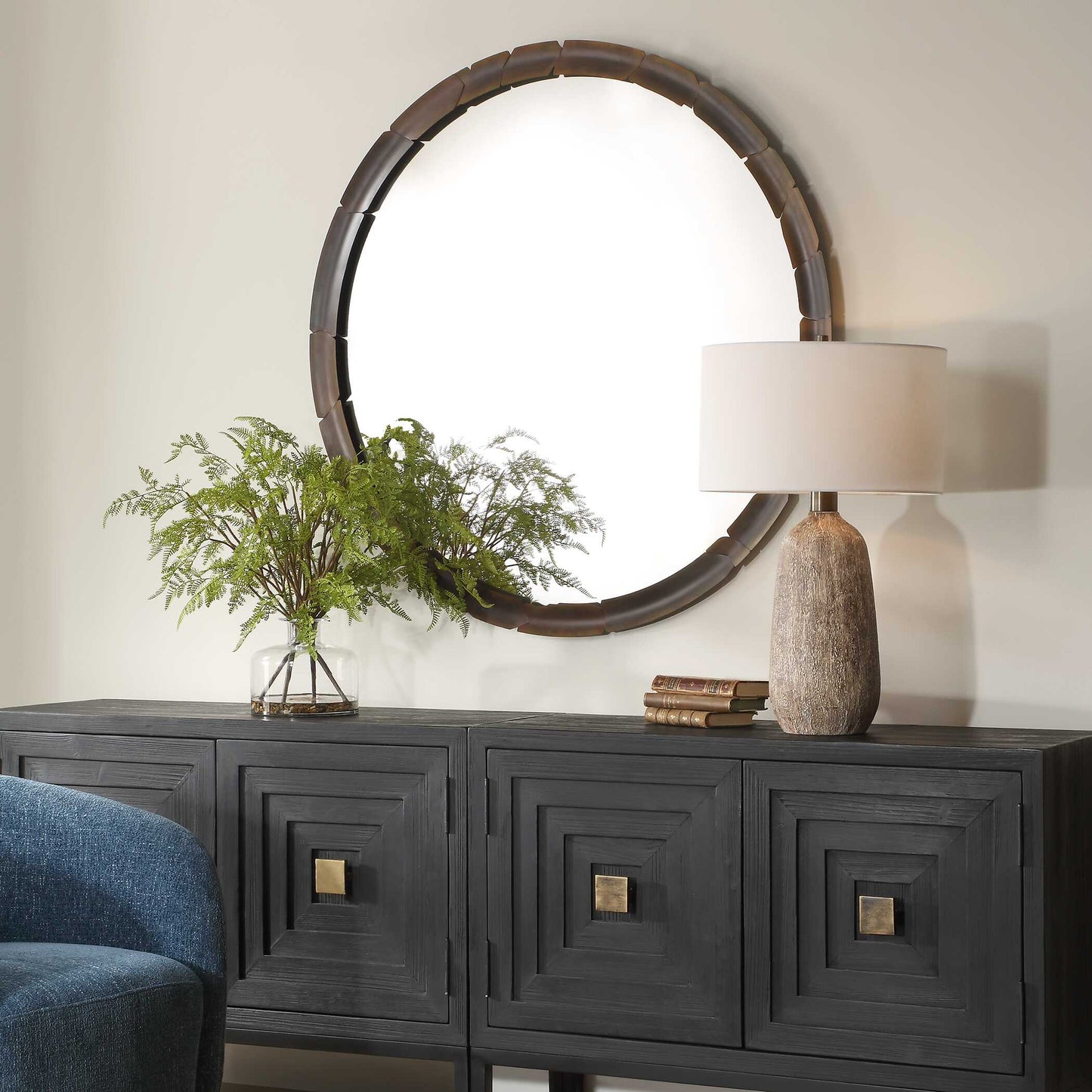 Uttermost Auger Amber Glass Round Mirror