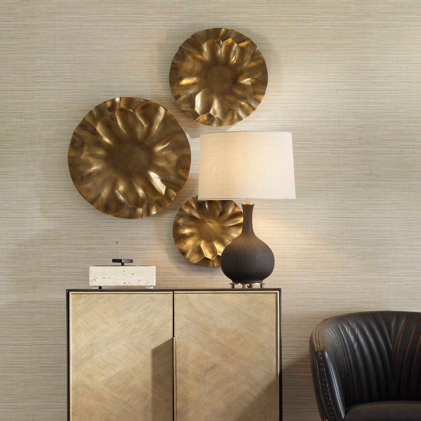 Uttermost Peonia Outdoor Gold Wall Art Set/3