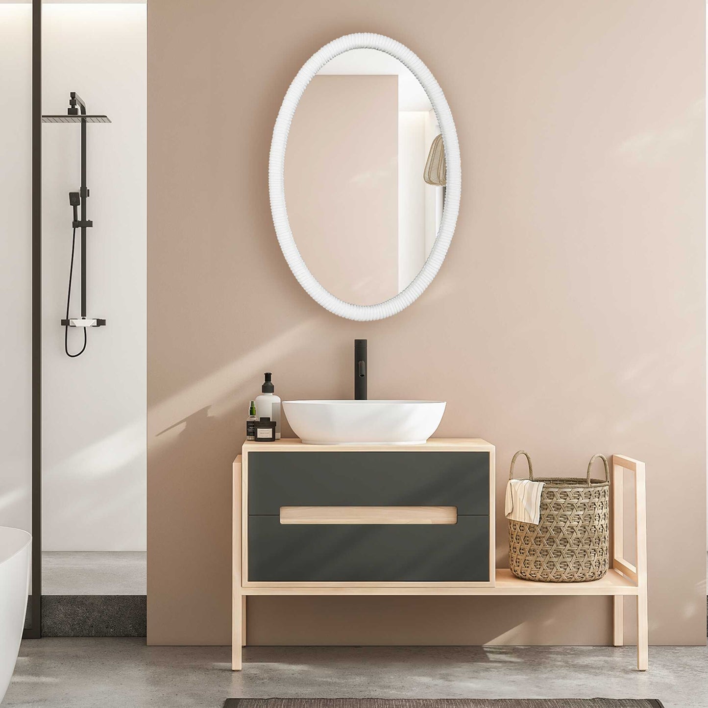 Uttermost Bali White Ribbed Oval Mirror