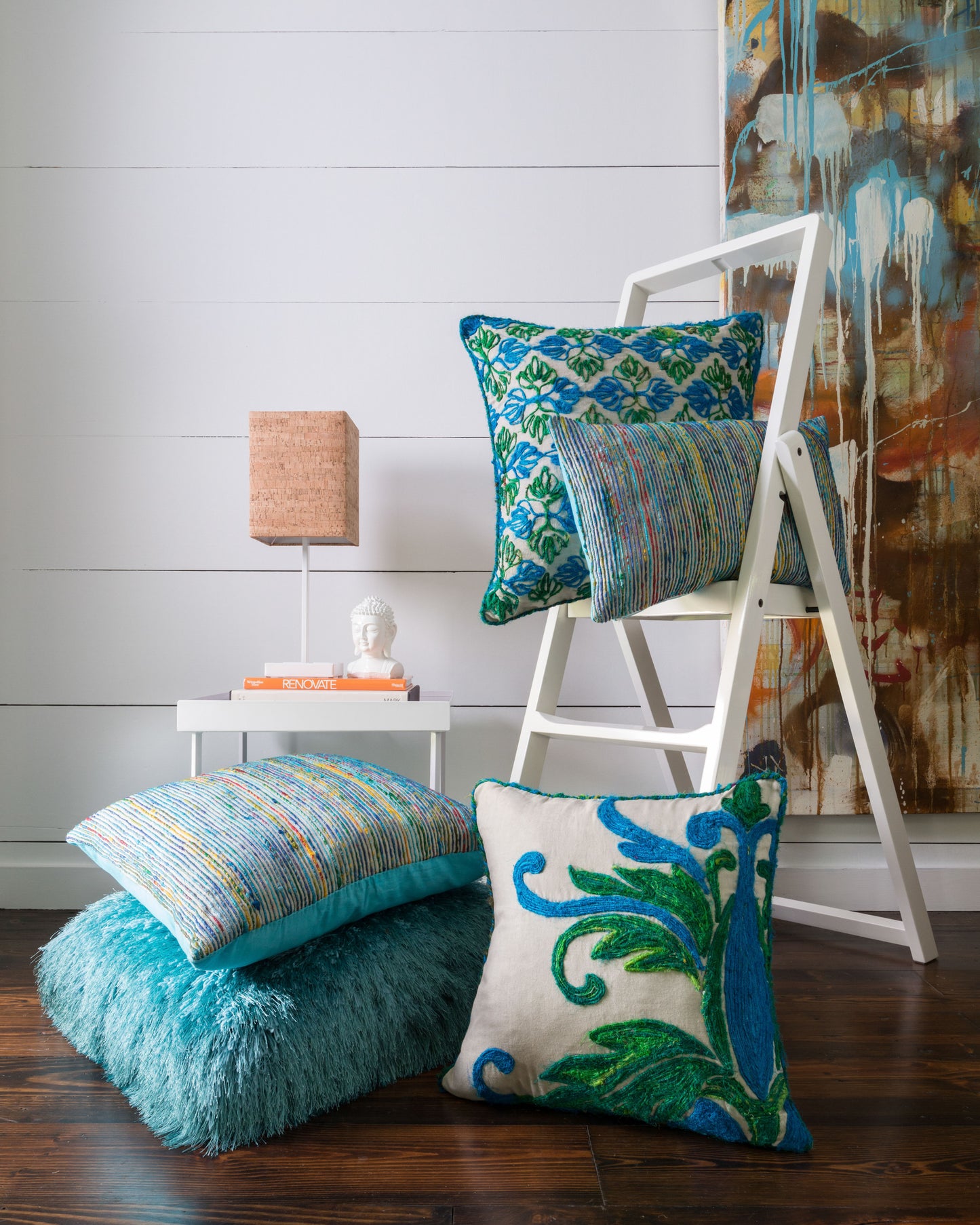 Loloi P0242 Blue / Multi 22" x 22" Cover w/Poly Pillow