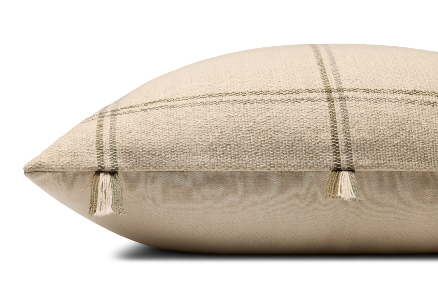 Amber Lewis x Loloi Lainey Natural / Olive 24'' x 24'' Cover w/Poly Pillow