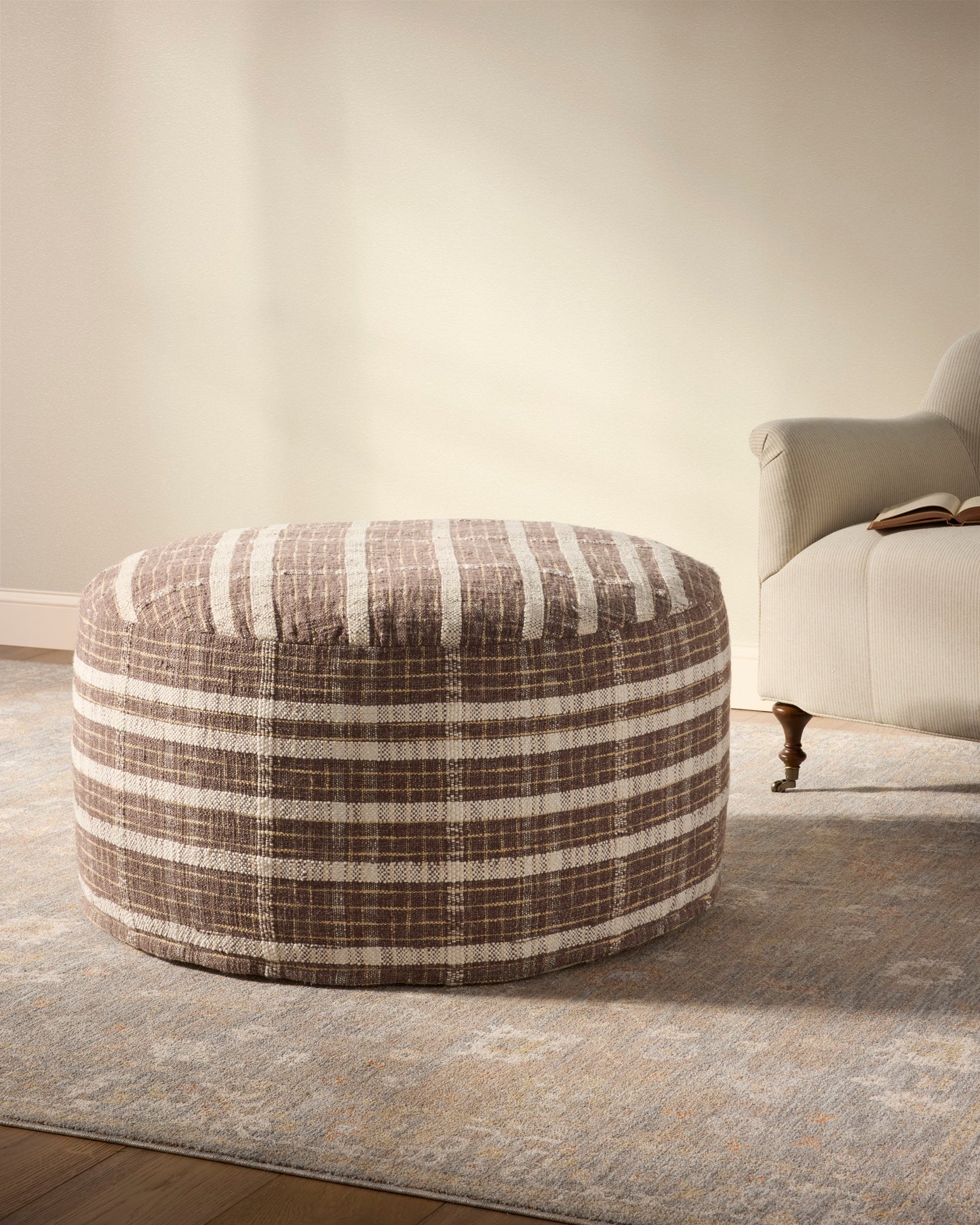 Chris Loves Julia x Loloi Wallace Chocolate 36"W x 36"D x 17"H Round Pouf