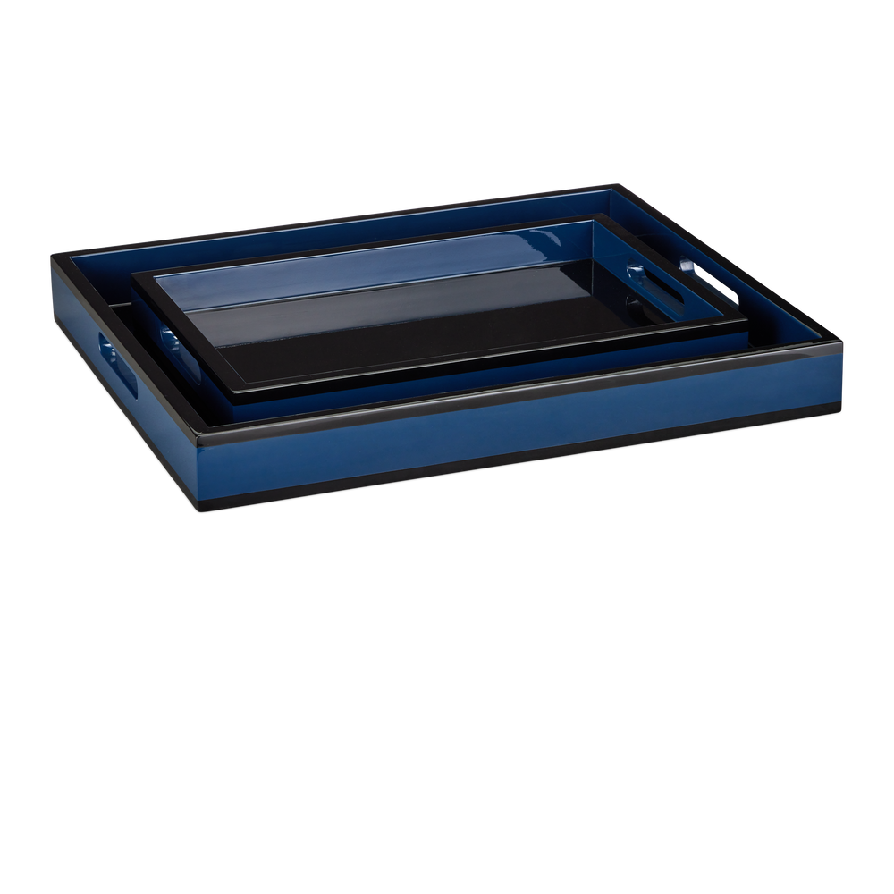 
                      
                        Navy Lacquer Tray Set of 2.
                      
                    