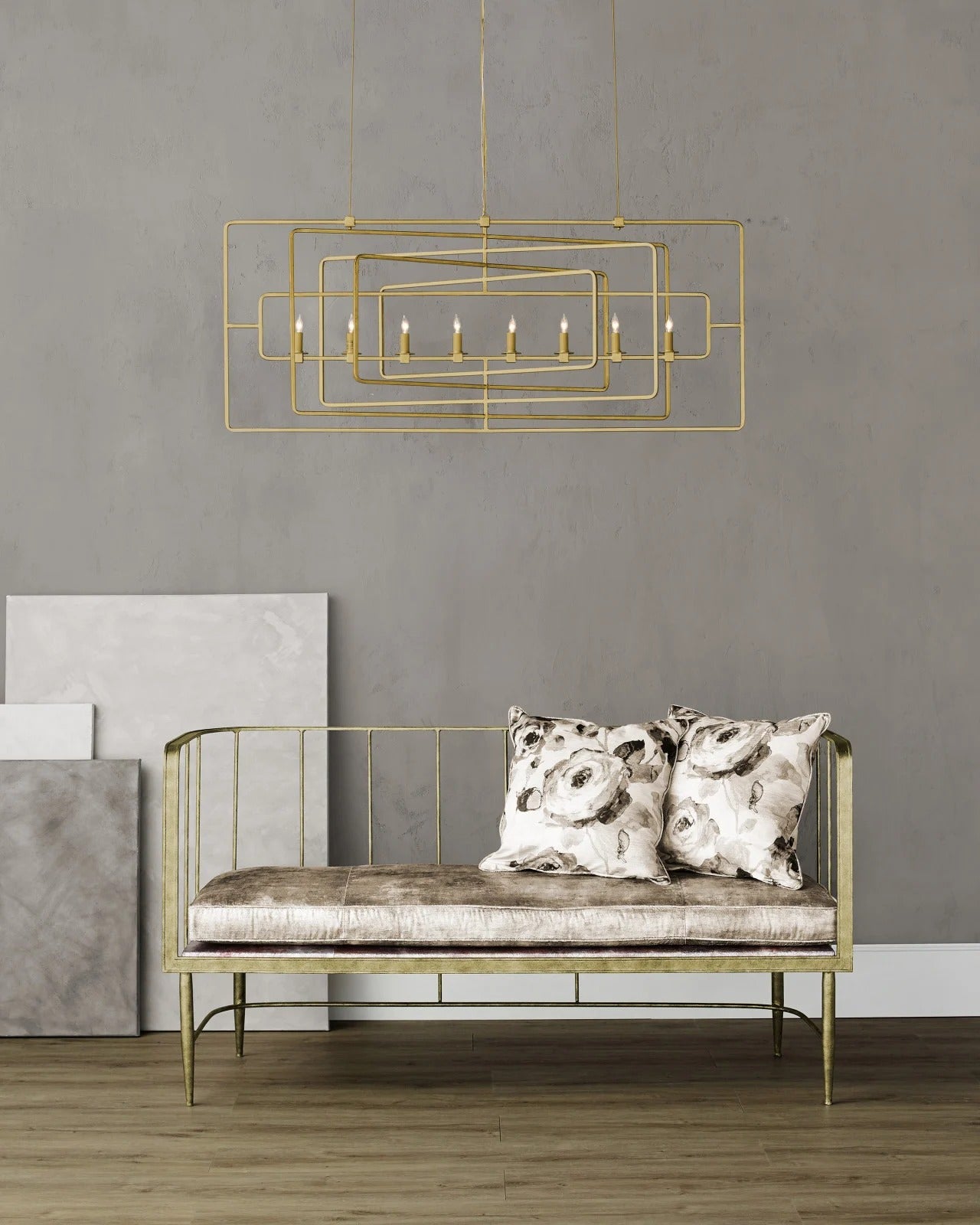 Metro Gold Rectangular Chandelier - Thumbnail 4