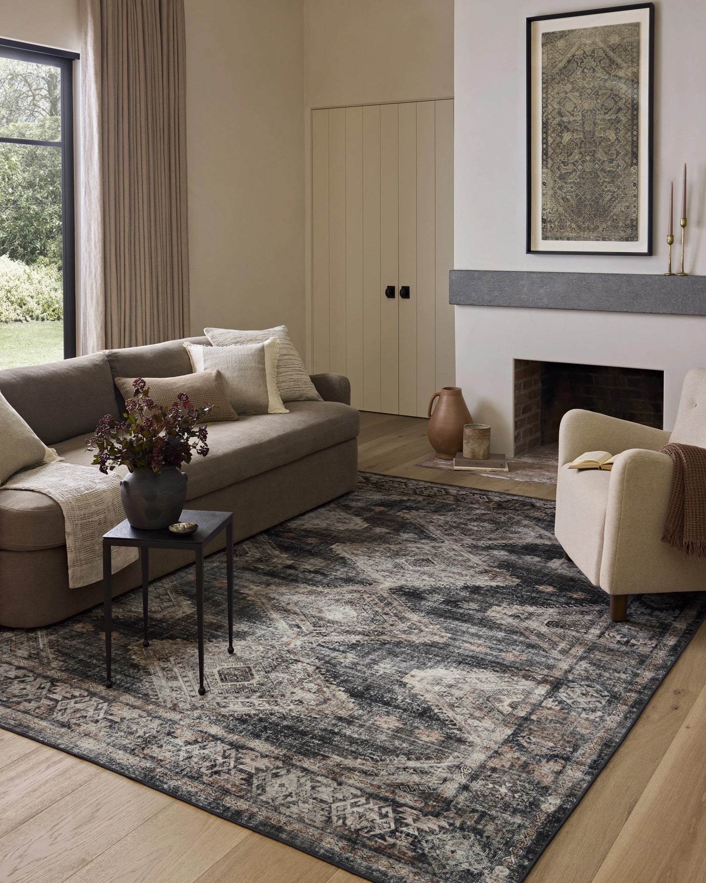 Amber Lewis x Loloi Josie Ink / Earth 2'-6" x 7'-6" Machine Washable Runner Rug