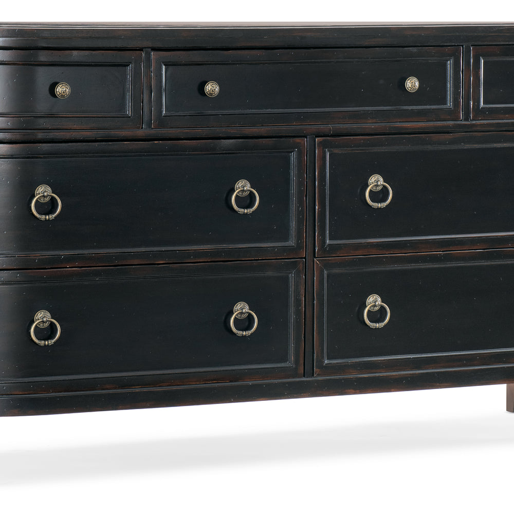 Charleston Seven-Drawer Dresser - Black Cherry.
