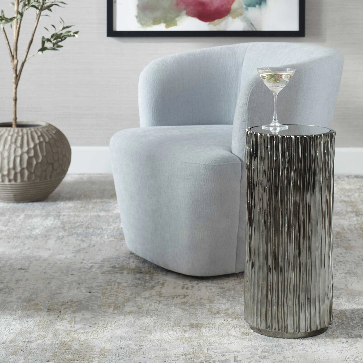 Echo Modern Nickel Drink Table