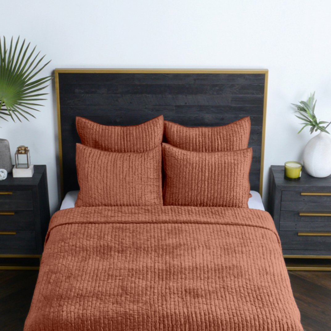 Bari Velvet Terra Cotta 4pc King Quilt Set - #shop_name Bedding