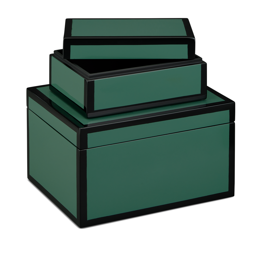 
                      
                        Green Lacquer Box Set of 2.
                      
                    