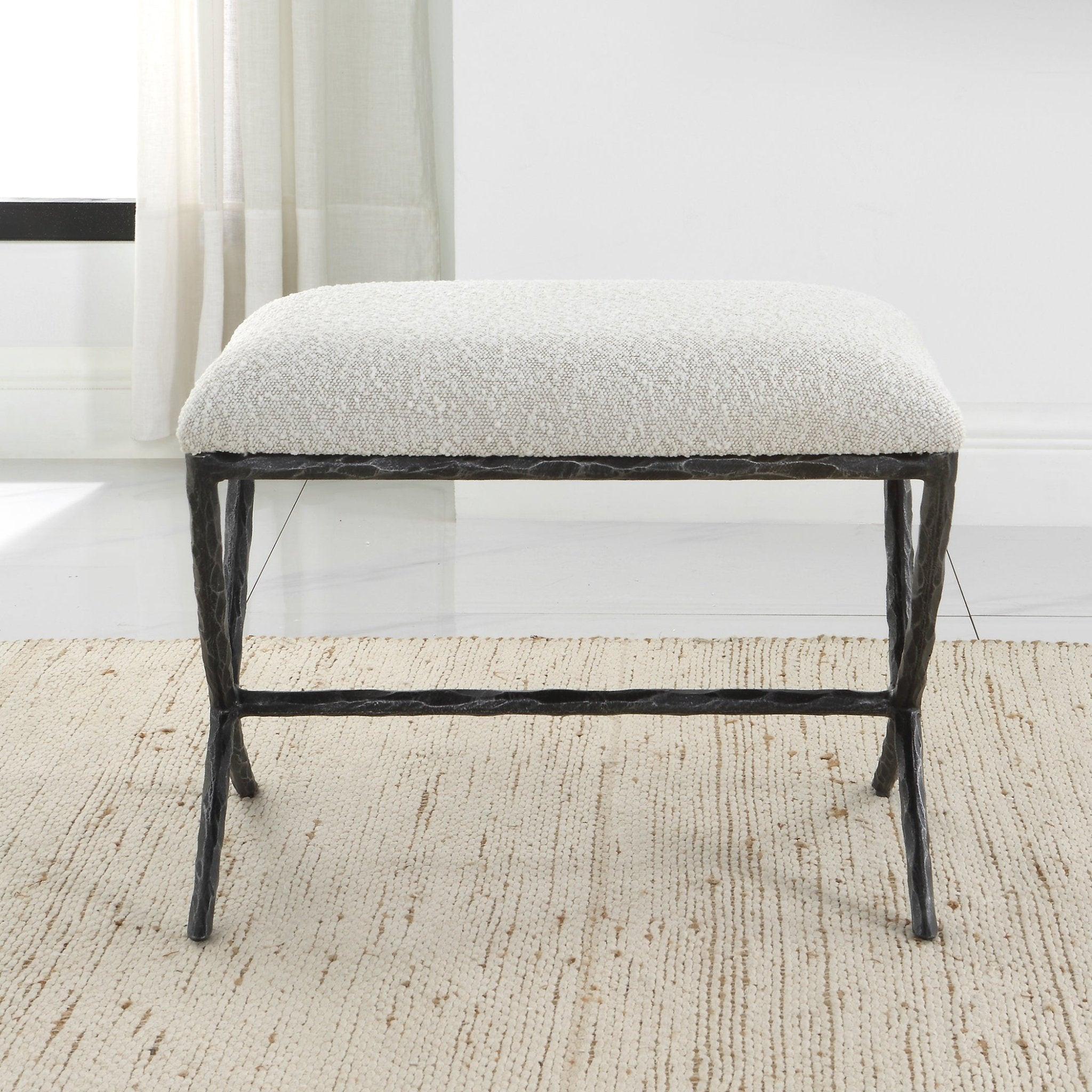 Brisby Gray Fabric Small Bench - Thumbnail 3