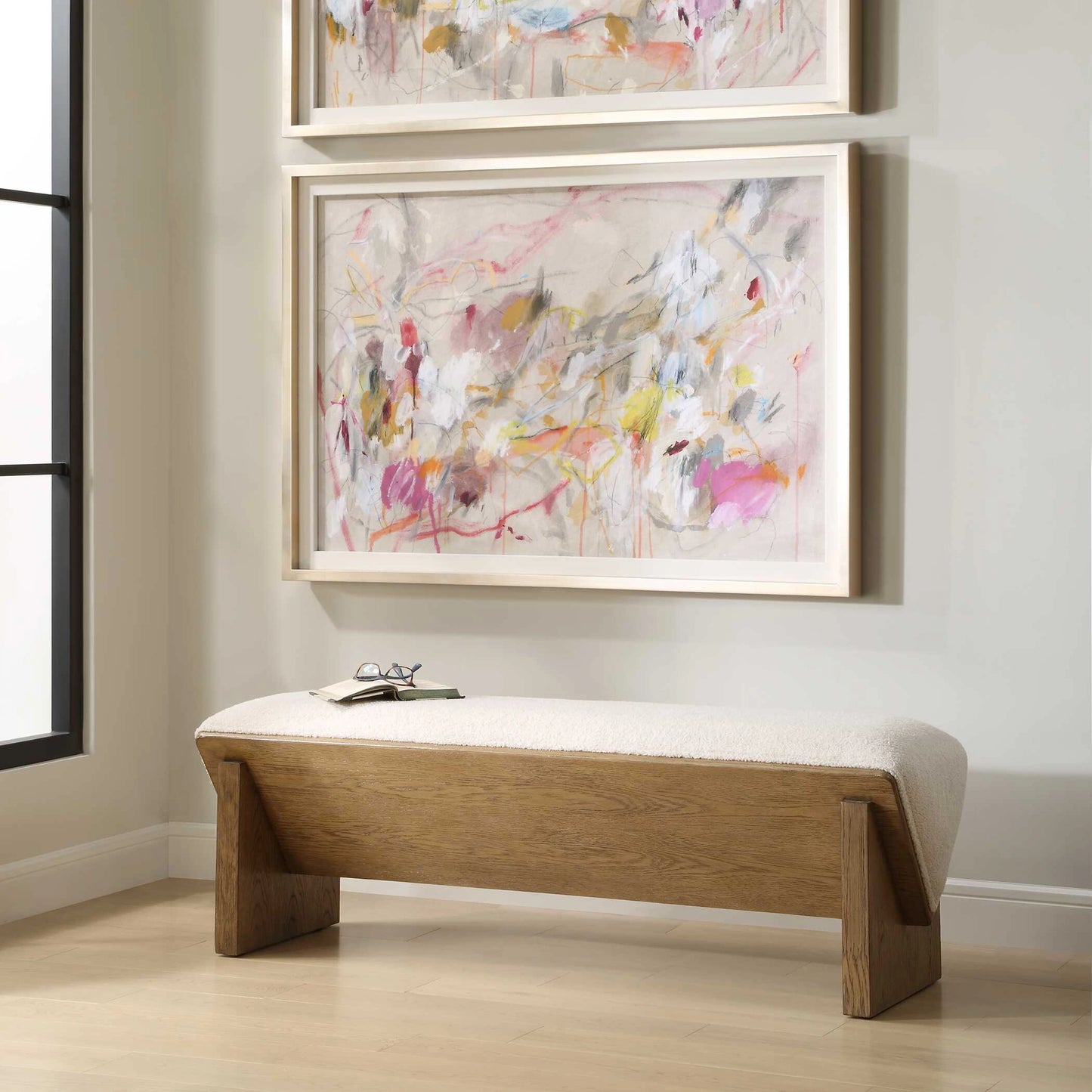 Uttermost Wedged Ivory Fabric Bench