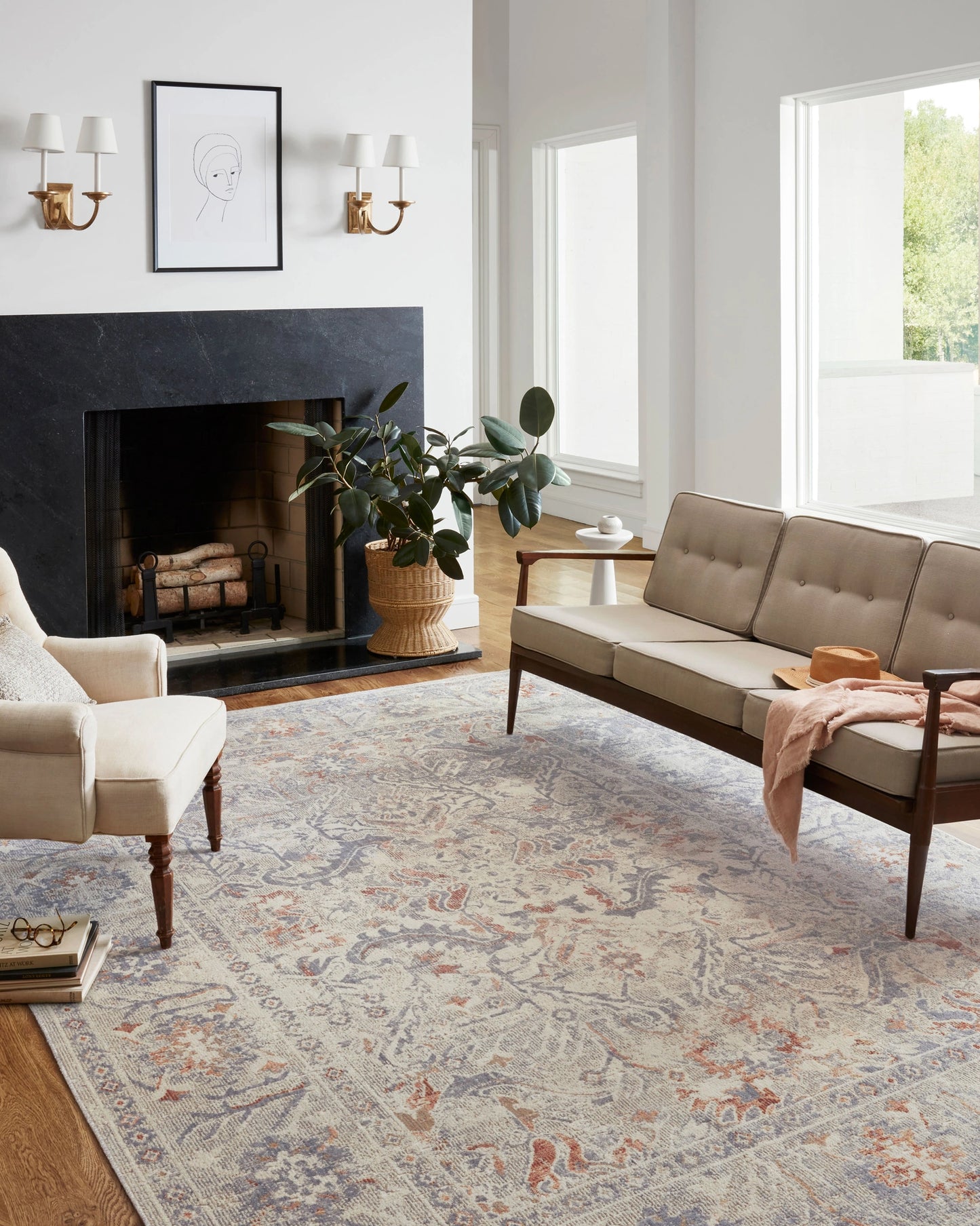Chris Loves Julia x Loloi Rosemarie Oatmeal / Lavender 6'-3" x 9' Area Rug