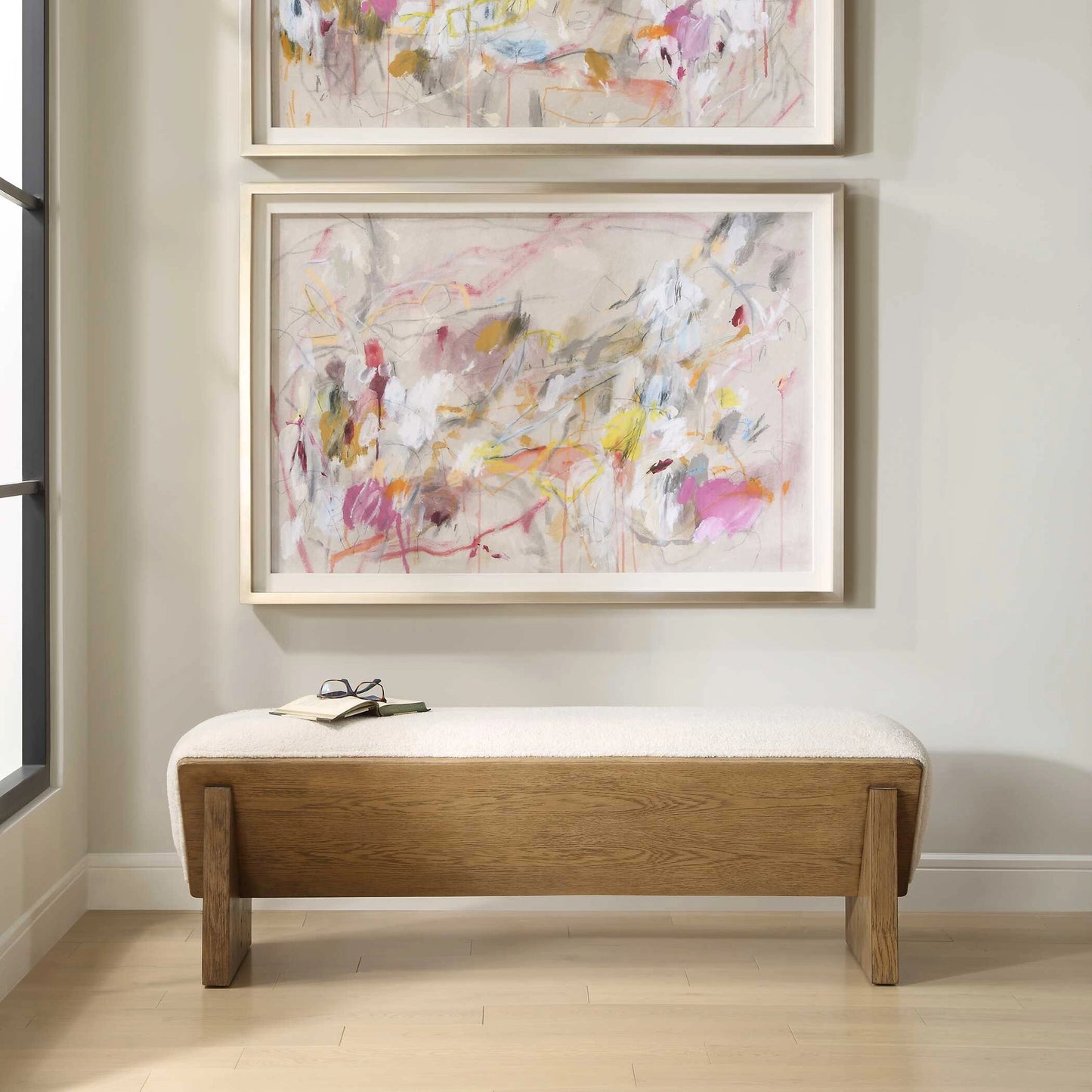 Uttermost Wedged Ivory Fabric Bench
