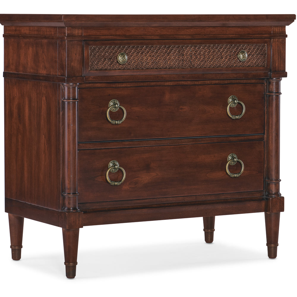 Charleston Bedroom Three-Drawer Nightstand - Maraschino Cherry.