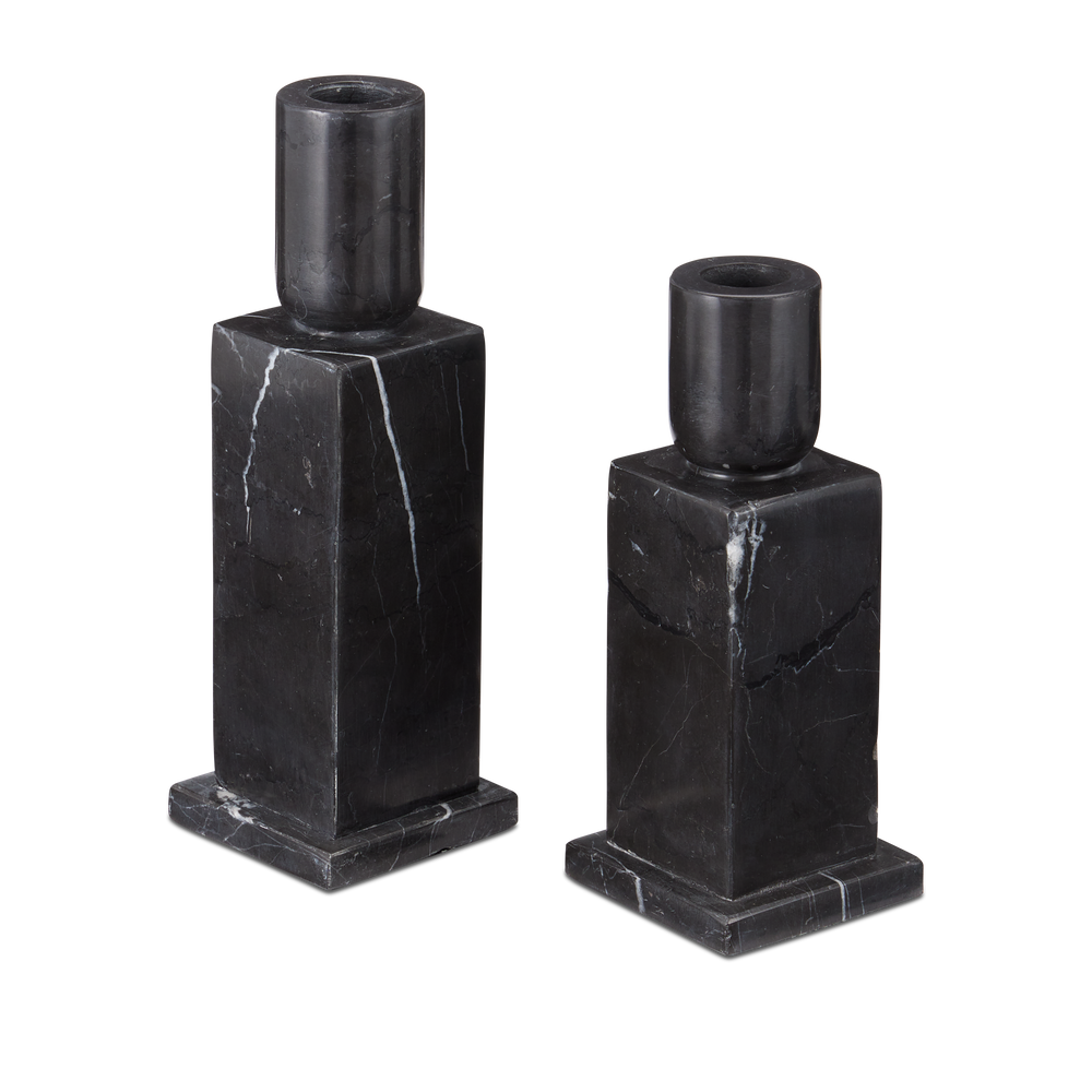 Lithos Black Candle Holder Set of 2