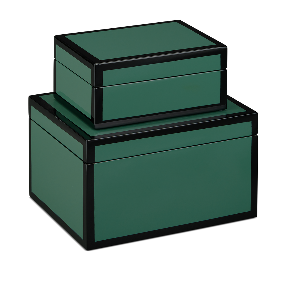 Green Lacquer Box Set of 2.