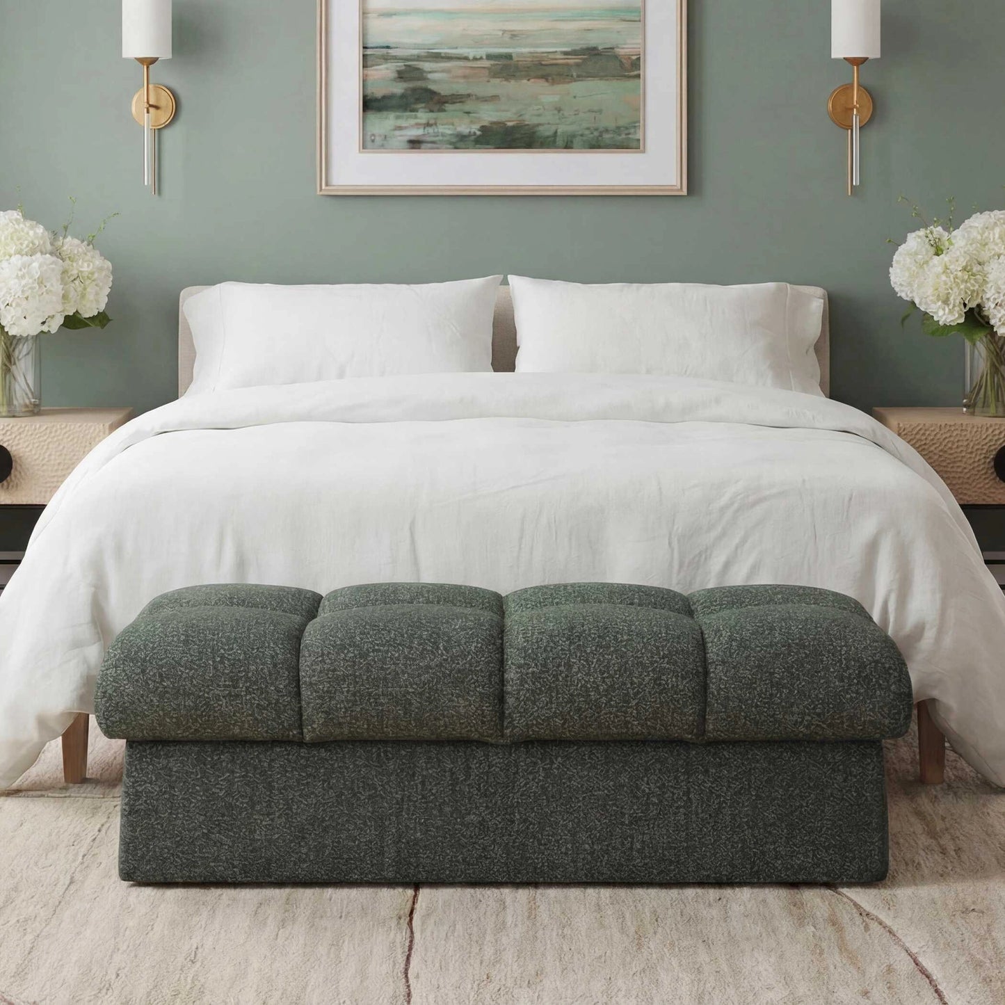 Uttermost Harlem Moss Green/ Lake Blue Bench