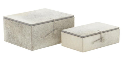 Gray Leather Handmade Box with Hinged Lid, Set of 2