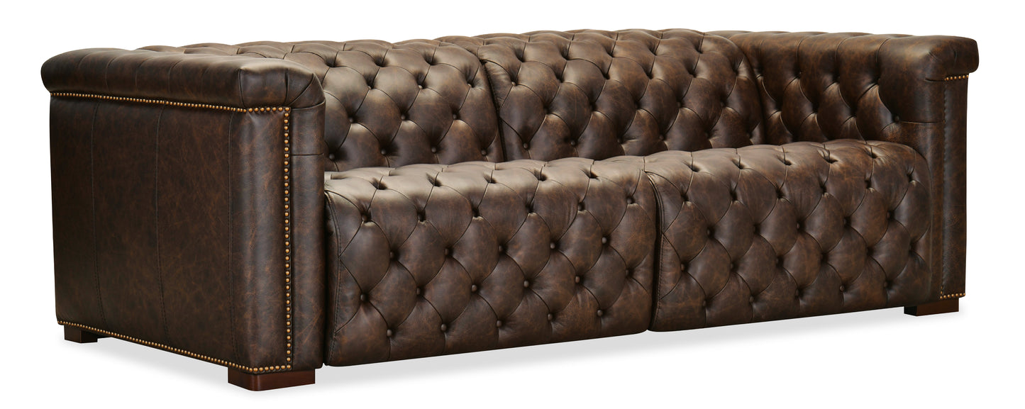 Savion Deux Sofa with Power Recliners and Power Headrests - West Saddlewood