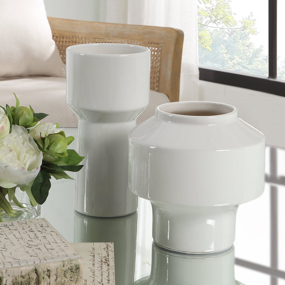 Illumina Abstract White Vases, Set/2 - #shop_name Accessories, Accent Decor