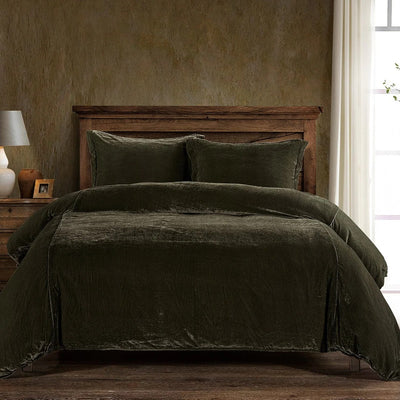 Stella Faux Silk Velvet Duvet King Cover Set - Fern Green