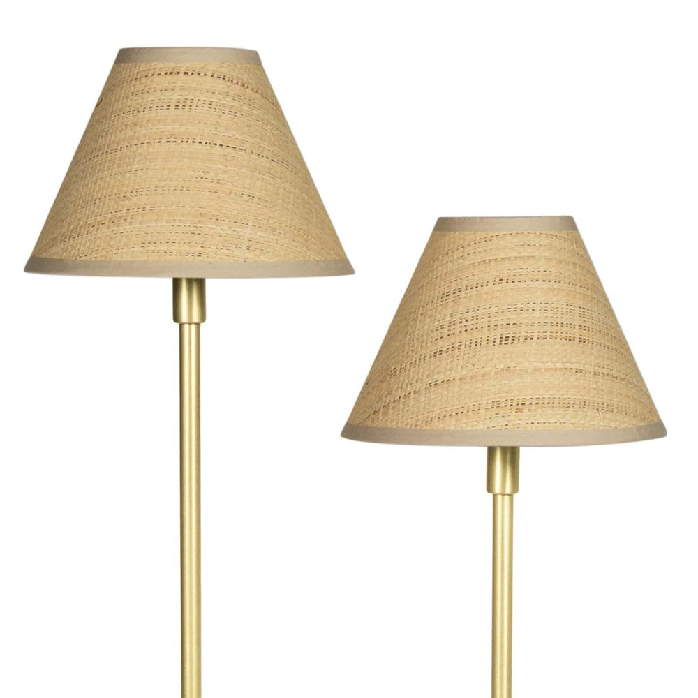 Polly Double Arm Table Lamp (Natural Brass with Rattan Shade)